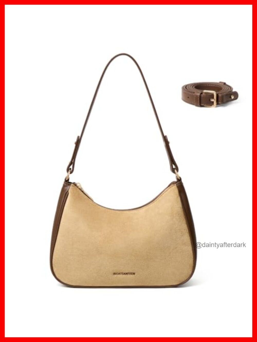 Suede & Vegan Leather Crescent Shoulder Crossbody Bag Small Purse